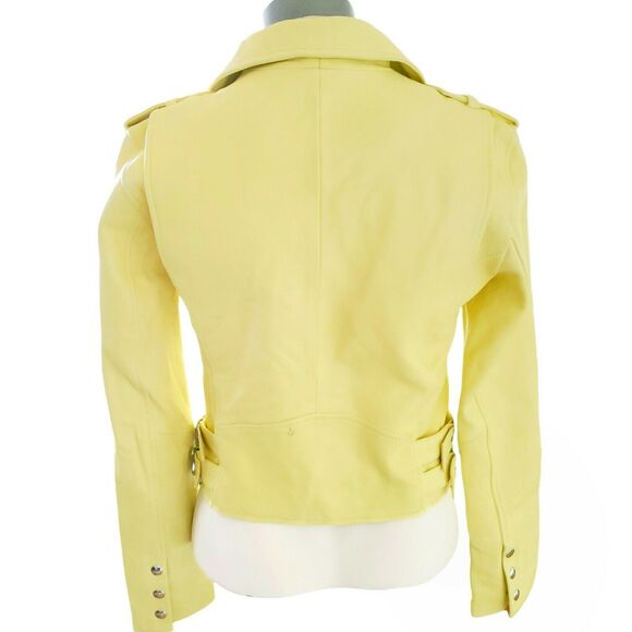 GENERATION LOVE Spencer lemon yellow leather classic biker moto jacket Sz XS NEW - Picture 2 of 12